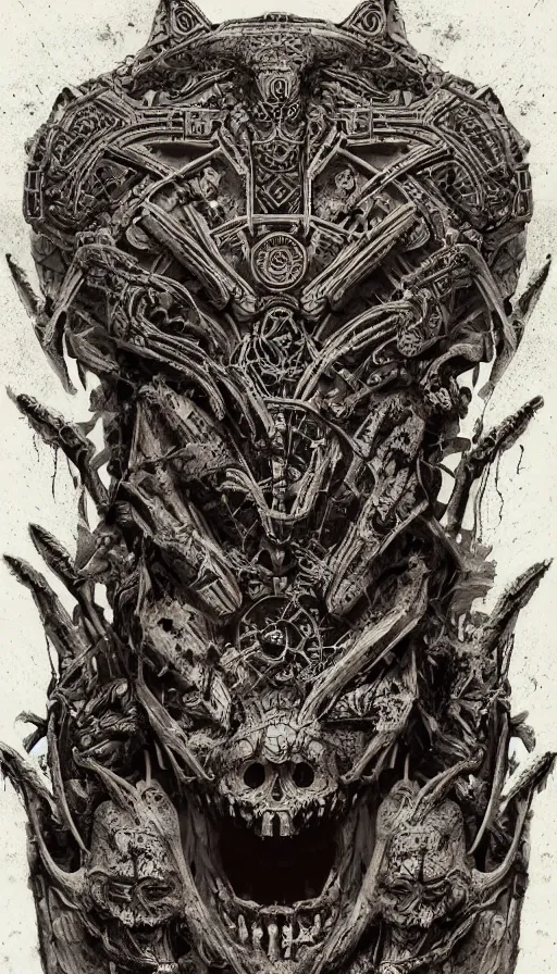 Image similar to ancient biomechanical hybrid aztec fantasy beautiful undead symmetrical human face skull mask tattoo pattern concept, teonanacatl glyph, intricate artwork by, Johnatan Wayshak, Zdizslaw Beksinski, face by Artgerm, H.R. Giger, very coherent artwork, cinematic, hyper realism, high detail, octane render, unreal engine, 8k, High contrast, higly detailed black ink outline, crosshatch sketch gradient