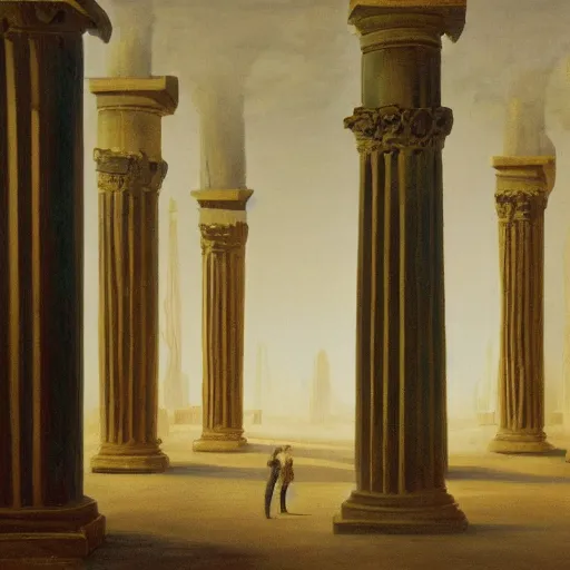 Prompt: painting of a scifi ancient civilzation victorian empty room with pillars, franz ludwig