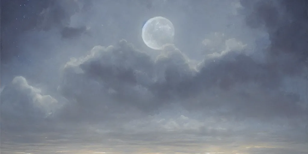 Image similar to the cloudy moonlit sky, landscape art by donato giancola and greg rutkowski, digital art, trending on artstation, symmetry!!, volumetric lighting, high contrast