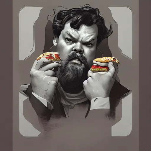 Image similar to amazing lifelike award winning pencil illustration of Orson Welles eating Hamburgers trending on art station artgerm Greg rutkowski alphonse mucha cinematic