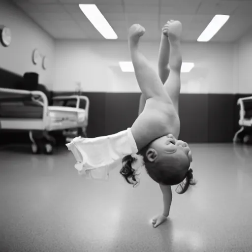 Image similar to newborn doing cartwheels in the hospital