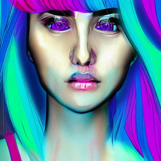 Image similar to vaporwave 9 0 s style face portrait of nata lee ( @ natalee 0 0 7 ), digital art