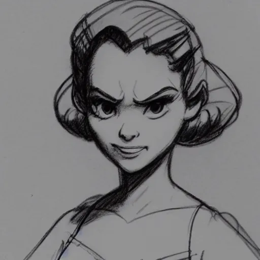 Image similar to milt kahl sketch of princess padme from star wars episode 3