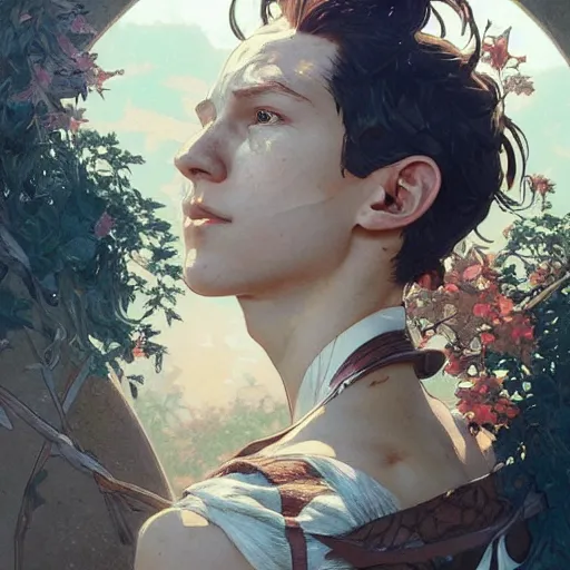 Image similar to ultra realistic illustration, tom holland anime, intricate, elegant, highly detailed, digital painting, artstation, concept art, smooth, sharp focus, illustration, art by artgerm and greg rutkowski and alphonse mucha