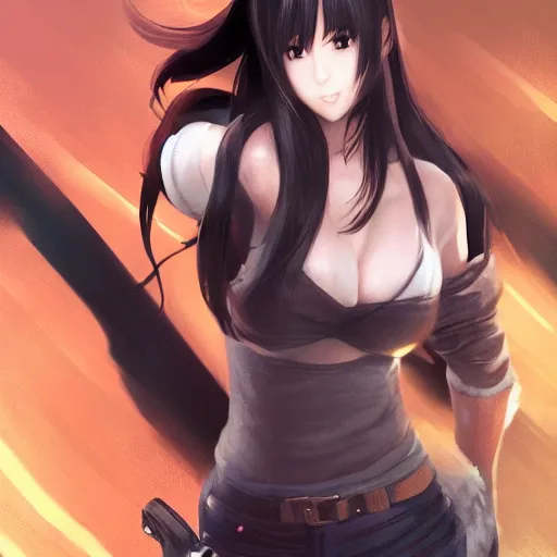 Image similar to face and body shot of tifa lockhart by wlop, rossdraws, mingchen shen, bangkuart, sakimichan, yan gisuka, jeongseok lee, artstation, 4k