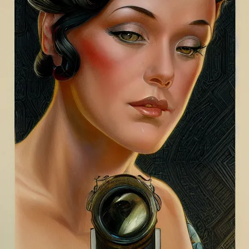 Image similar to a streamline moderne, ( art nouveau ), multi - racial portrait in the style of charlie bowater, and in the style of donato giancola, and in the style of charles dulac. intelligent, expressive eyes. symmetry, ultrasharp focus, dramatic lighting, semirealism, intricate symmetrical ultrafine background detail.