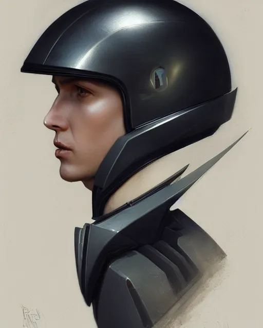 Prompt: smooth sleek black featureless helm, by greg rutkowski, mark brookes, jim burns, tom bagshaw, magali villeneuve, trending on artstation