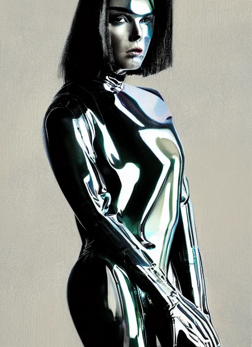 Image similar to futuristic lasers tracing, colorsmoke, leather fullbodysuit, pyramid hoodvisor, raindrops, wet, oiled, beautiful cyborg girl, by steven meisel, kaws, rolf armstrong, mondrian, kandinsky, perfect geometry abstract acrylic, octane hyperrealism photorealistic airbrush collage painting, dark monochrome, fluorescent colors, minimalist rule of thirds, eighties eros