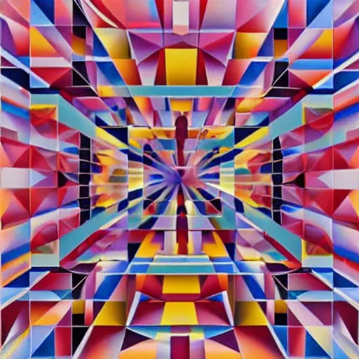 Prompt: geometric square by shusei nagaoka, david rudnick, airbrush on canvas, symmetry, hexagon