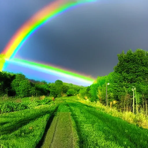 Prompt: a photo of an entirely green rainbow