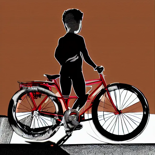 Prompt: a portrait of a really short men biting a really tall bike realistic digital art