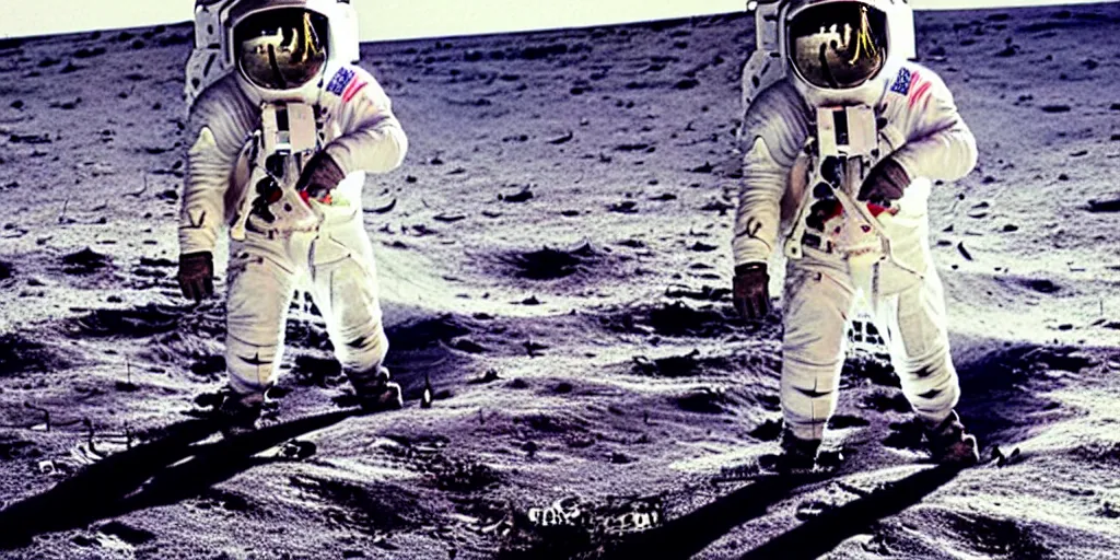 Image similar to boris johnson, moon landing