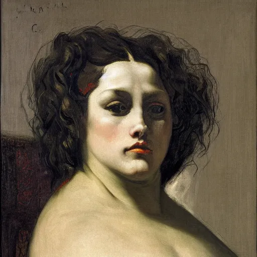 Image similar to tattooed woman with head covered by a sheet laying in bed, intricate, elegant, highly detailed, oil canvas, symmetrical face, by gustave courbet, francisco goya