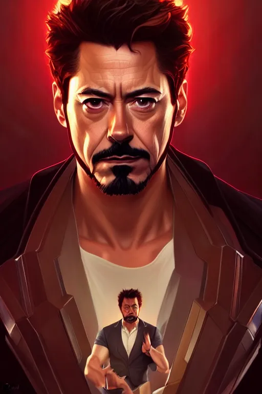 Image similar to a portrait of tony stark, fantasy, sharp focus, intricate, elegant, digital painting, artstation, matte, highly detailed, concept art, illustration, ambient lighting, art by ilya kuvshinov, artgerm, alphonse mucha, and greg rutkowski