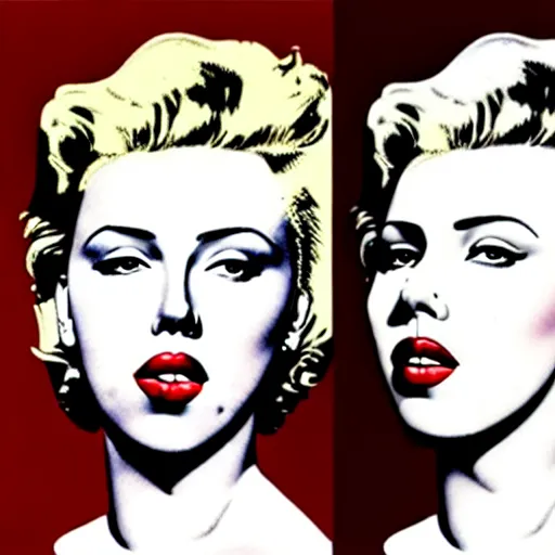 Prompt: epic professional digital painting of scarlet johansson in marilyn diptych by andy warhol, epic, stunning, gorgeous, much wow, masterpiece.