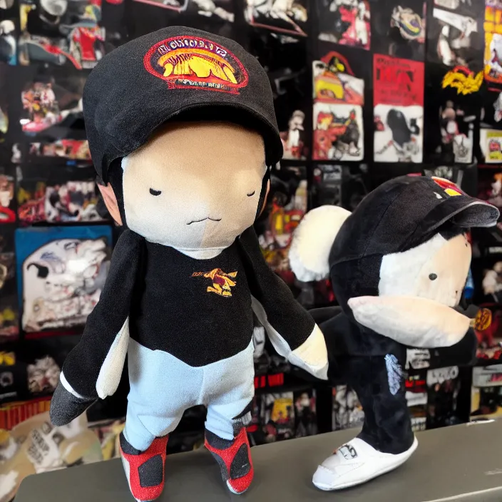 Image similar to Tony Hawk, a plushie of Tony Hawk, plush, detailed product photo