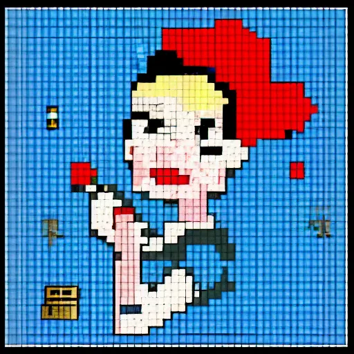 Prompt: a portrait of Rosie the riveter, 8 bit, computer game