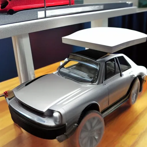 Prompt: hyperrealistic model car sitting on a table