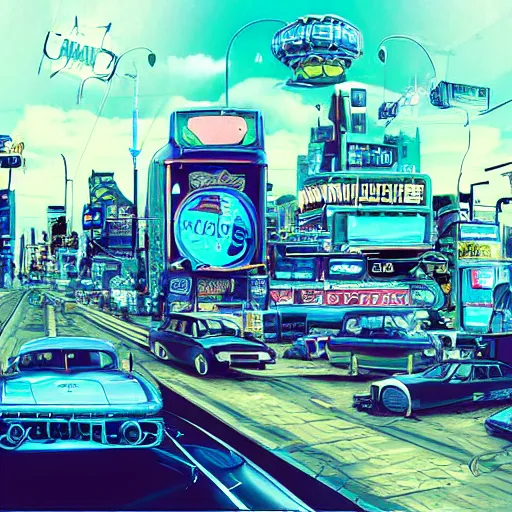 Image similar to route 6 6 in the year 4 0 0 0, futuristic cyberpunk urban grunge, detailed, hyperrealistic, first person pov