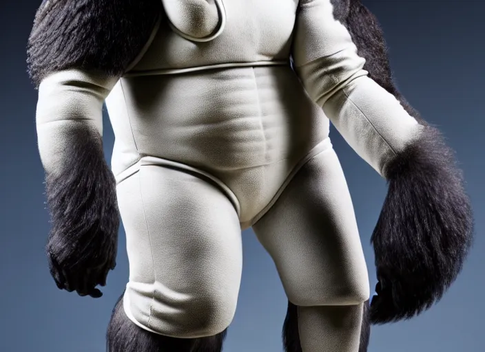 Image similar to studio photo still of a full body gorilla in a space suit, 8 k, studio lighting, key light from right side,