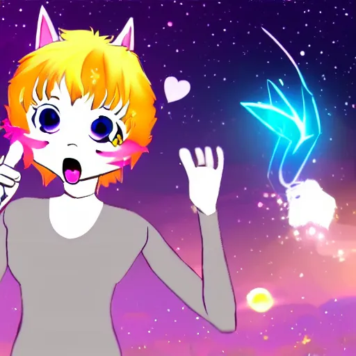 Prompt: the vtuber spork of love, a space cat who sings