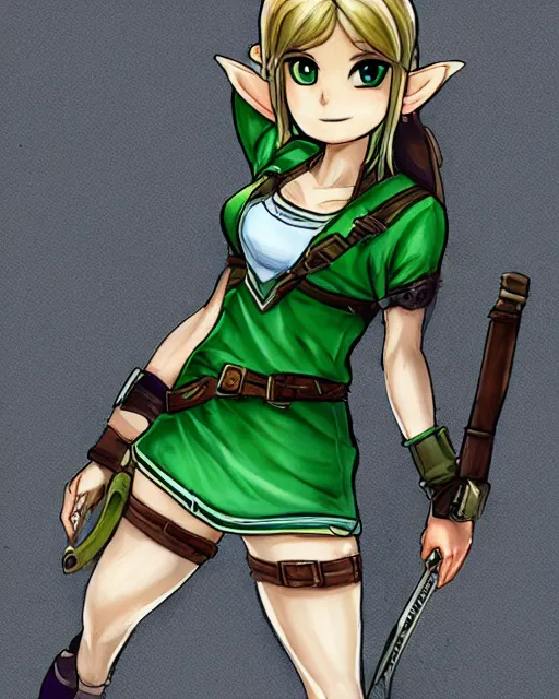 Prompt: female link, full body portrait, highly detailed, trending on pixiv, intricate