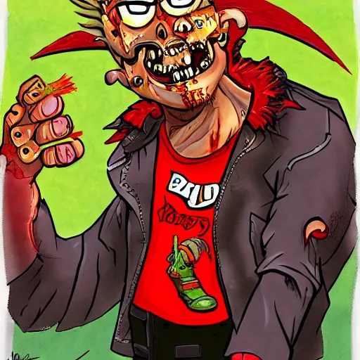 Image similar to zombie mech guy fieri, art by michael miller