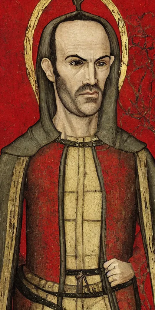 Image similar to medieval painting of stannis baratheon, high detail