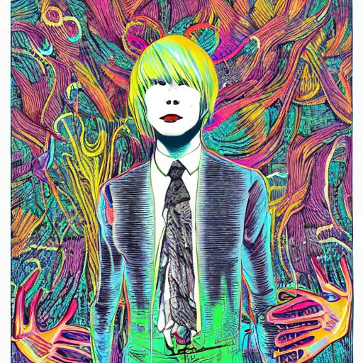 Prompt: colorful illustration, creative design, human brain, biopunk, body horror, by junji ito and andy warhol