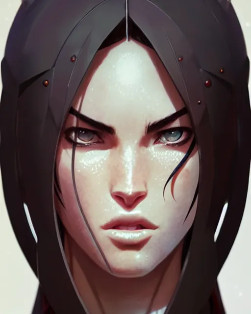 Image similar to azctec warrior, megan fox, detailed perfect face, exquisite details, fire magic, mid view, design on a white background, by studio muti, greg rutkowski makoto shinkai takashi takeuchi studio ghibli