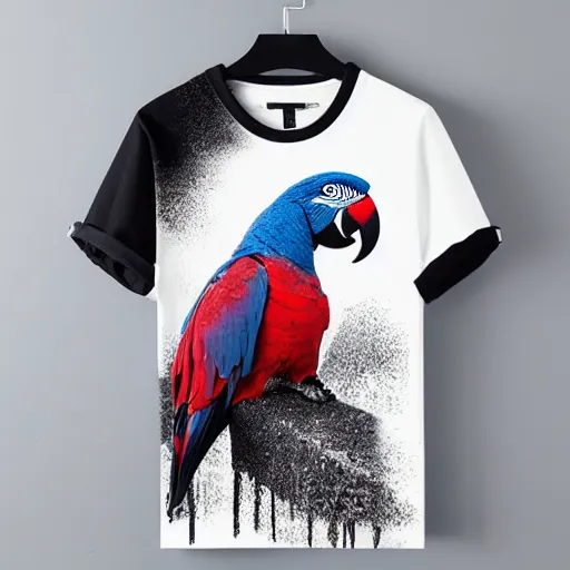 Prompt: parrots graphic tees