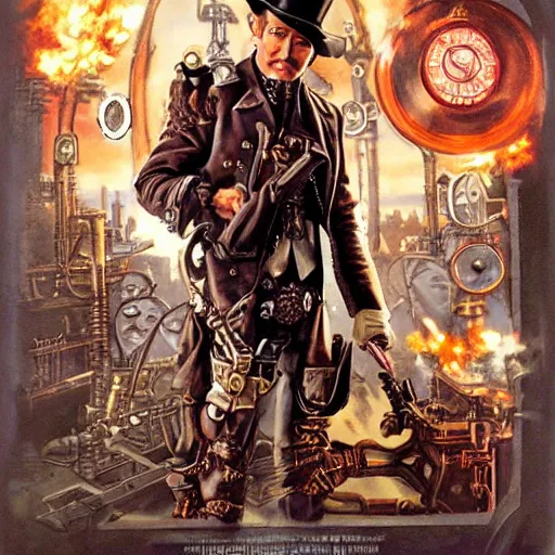 Image similar to steampunk action adventure movie poster by drew struzan,