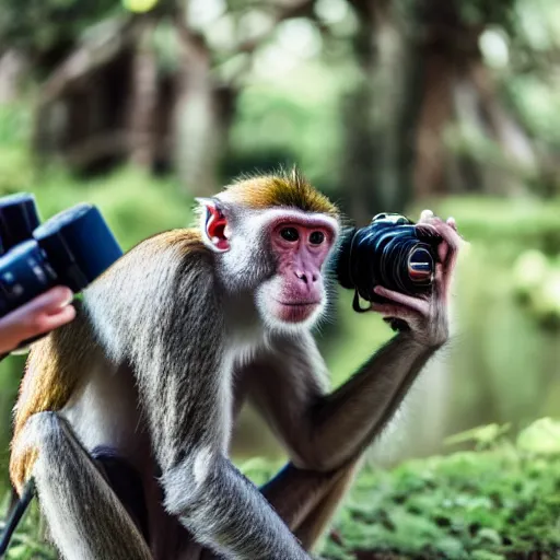 Image similar to Portrait of a monkey holding a camera