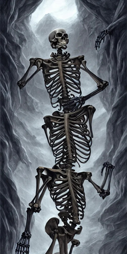 Prompt: a human skeleton slowly transforming into a book, matte oil painting and d & d art, eldritch, pages, spiral, cosmic, award - winning, extremely detailed, sharp focus, 4 k