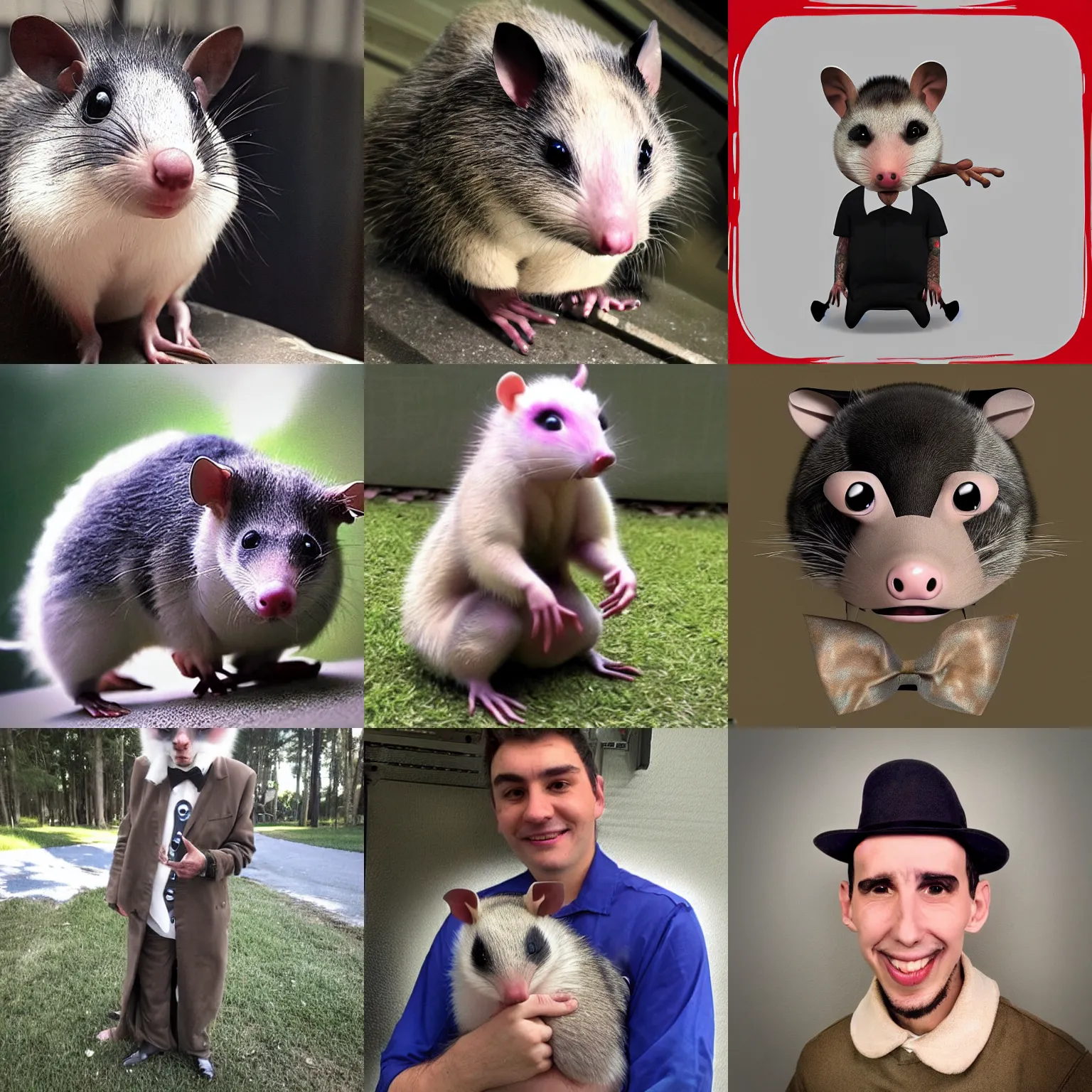 Prompt: a discord profile picture for a person named carlos burguete dressed as a possum