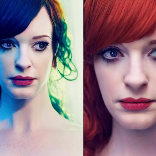 Prompt: symmetry!! christina hendricks!!! full frontal body photography of christina hendricks in cosplay, blushing, perfect facial symmetry, dim volumetric cinematic lighting, 8 k, post - processing, extremely hyper - detailed, intricate, epic composition, masterpiece, stunning,