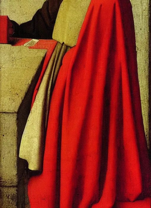 Image similar to red cloth, medieval painting by jan van eyck, johannes vermeer