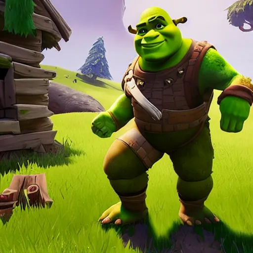 Image similar to screenshot of shrek in fortnite