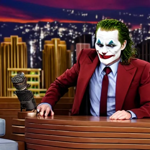 Image similar to the joker on the tonight show