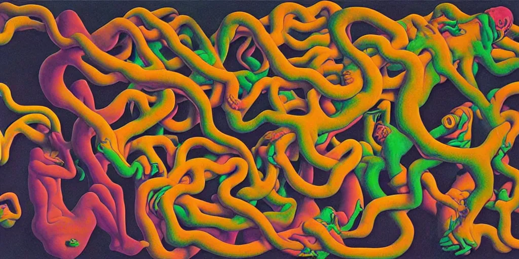 Image similar to basilisk, pain, pleasure, suffering, adventure, ( ( ( psychedelic dripping color ) ) ) love, abstract oil painting by mc escher and salvador daligottfried helnwein