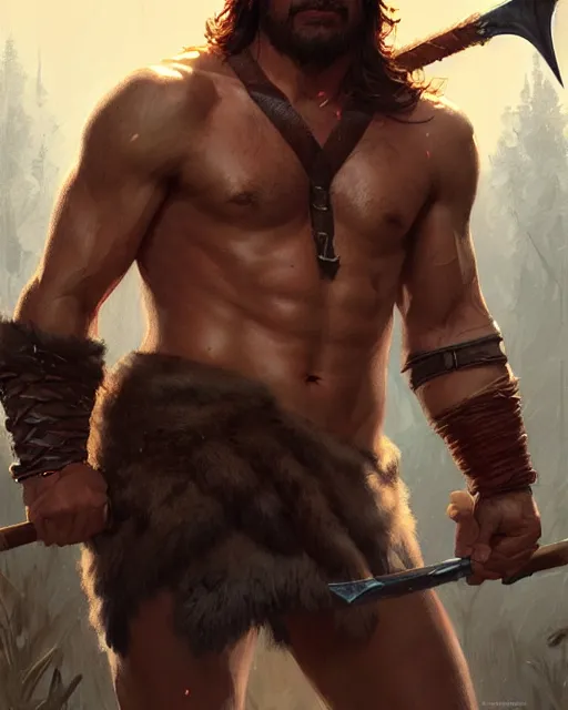 Prompt: a male barbarian | | realistic shaded, fine details, realistic shaded lighting poster by greg rutkowski, magali villeneuve, artgerm, jeremy lipkin and michael garmash and rob rey