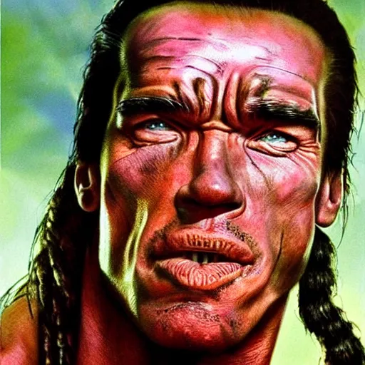 Image similar to arnold schwarzenegger as a predator, looks photorealistic, hyper-detailed portrait