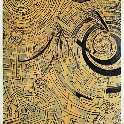 Image similar to maze labyrinth steampunk by albert gleizes and by hilma klint