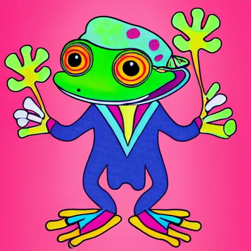 Image similar to a frog with a baseball hat lisa frank