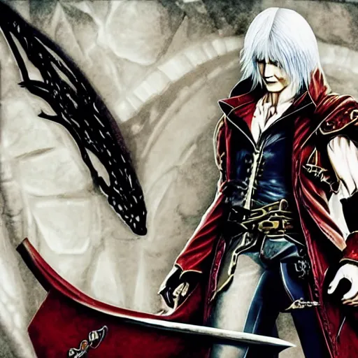 Image similar to Dante from Devil May Cry in Castlevania Symphony of the Night, highly detailed, pixel art