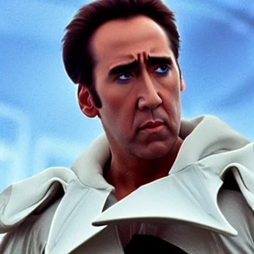 Image similar to Nicholas Cage in Dune, blue eyes, cinematic, IMAX