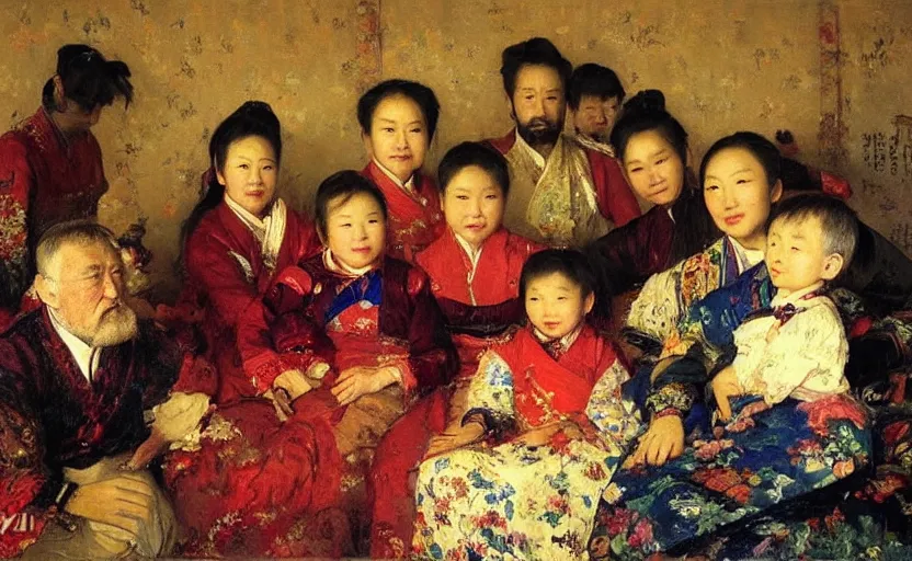 Prompt: high quality high detail painting by ilya repin, chineese family photograph, hd