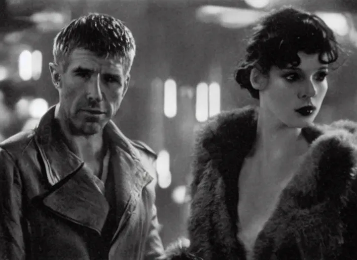 Image similar to scene with Deckard and Rachel from the 1912 science fiction film Blade Runner