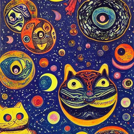 Prompt: Liminal space in outer space by Louis Wain