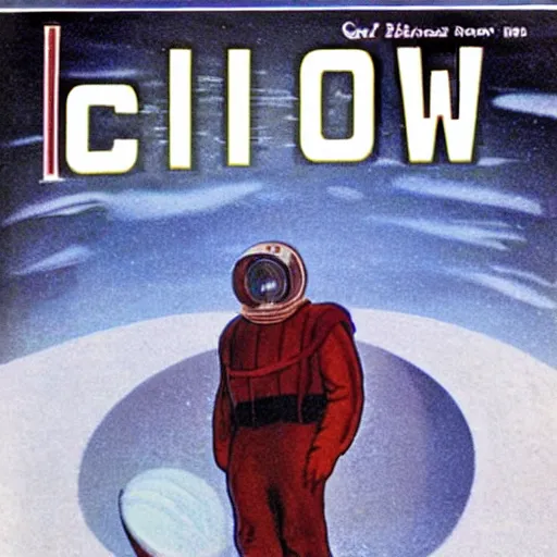 Image similar to vintage scifi novel cover. Ice. Snow. Black hole. In the style of Omni magazine.